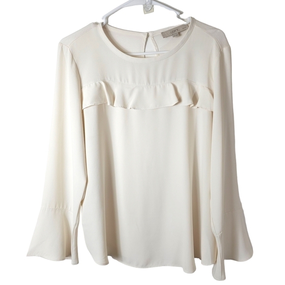 Loft Petite Ruffle Mixed Media Blouse - Picture 3 of 9